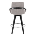 Cosmo 26" Fixed-Height Counter Stool - Set of 2 - Black Wood, Grey Fabric, Chrome Metal