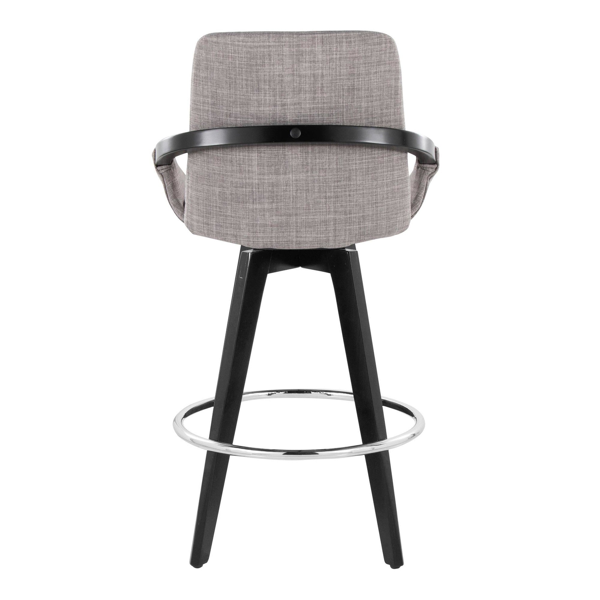 Cosmo 26" Fixed-Height Counter Stool - Set of 2 - Black Wood, Grey Fabric, Chrome Metal