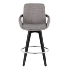 Cosmo 26" Fixed-Height Counter Stool - Set of 2 - Black Wood, Grey Fabric, Chrome Metal