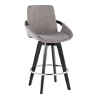 Cosmo 26" Fixed-Height Counter Stool - Set of 2 - Black Wood, Grey Fabric, Chrome Metal