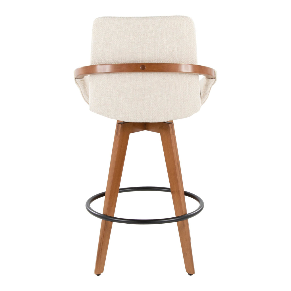 Cosmo 26" Fixed-Height Counter Stool - Walnut Bamboo, Cream Noise Fabric