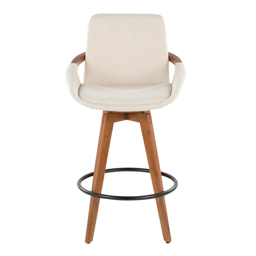 Cosmo 26" Fixed-Height Counter Stool - Walnut Bamboo, Cream Noise Fabric