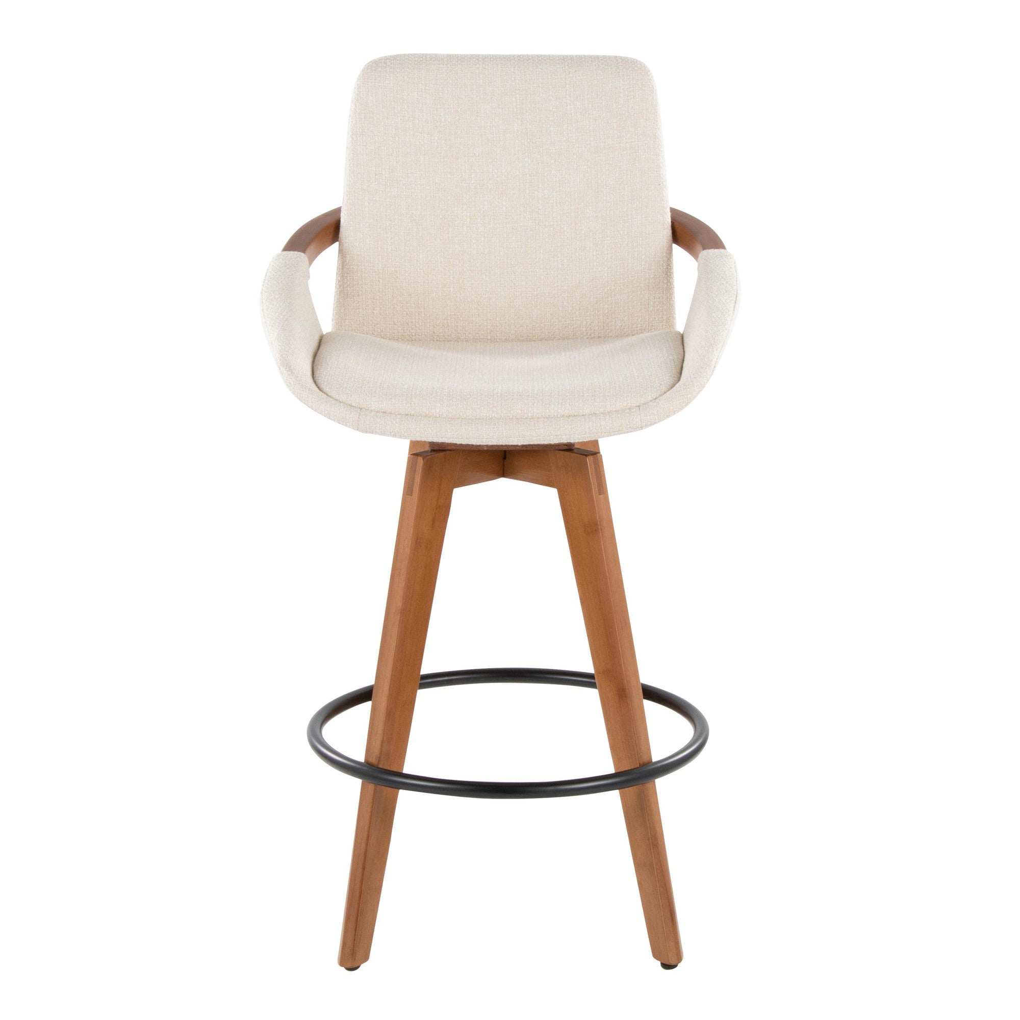 Cosmo 26" Fixed-Height Counter Stool - Walnut Bamboo, Cream Noise Fabric