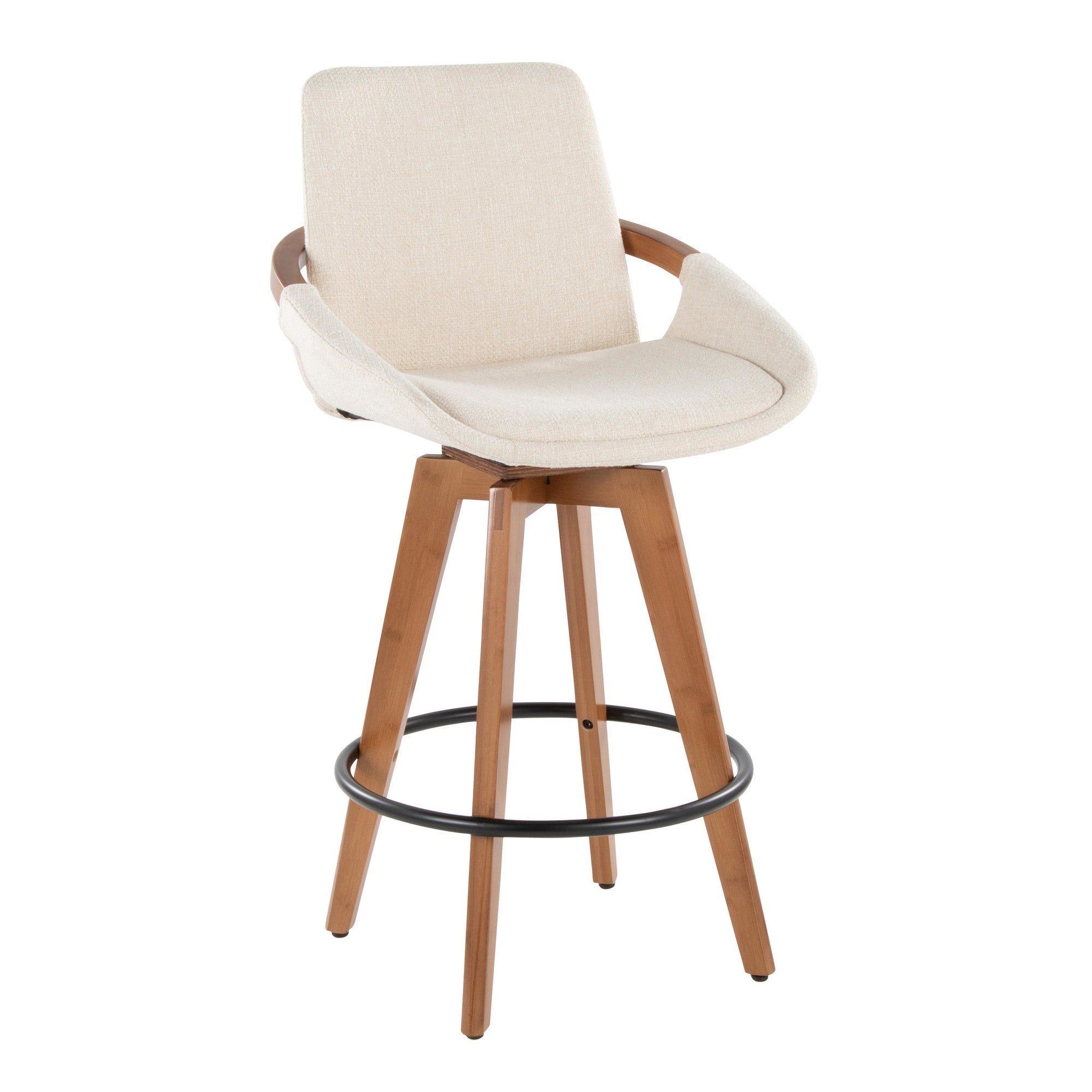 Cosmo 26" Fixed-Height Counter Stool - Walnut Bamboo, Cream Noise Fabric