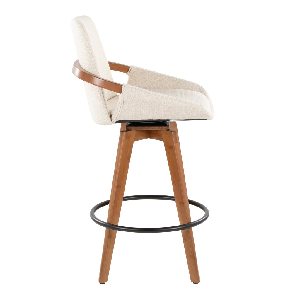 Cosmo 26" Fixed-Height Counter Stool - Walnut Bamboo, Cream Noise Fabric