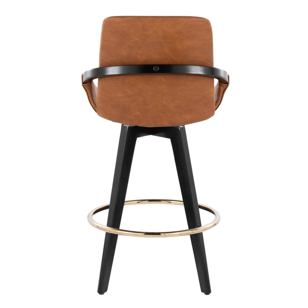 Cosmo 26" Fixed-Height Counter Stool - Set of 2 - Black Wood, Camel PU, Gold Metal
