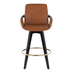 Cosmo 26" Fixed-Height Counter Stool - Set of 2 - Black Wood, Camel PU, Gold Metal