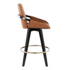 Cosmo 26" Fixed-Height Counter Stool - Set of 2 - Black Wood, Camel PU, Gold Metal