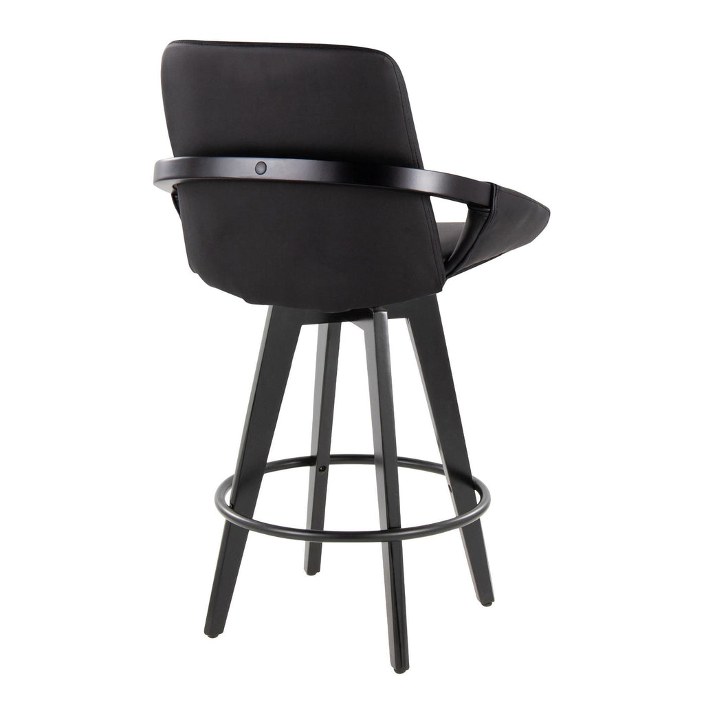 Cosmo 26" Fixed-Height Counter Stool - Set of 2 - Black Bamboo, Black PU, Black Metal