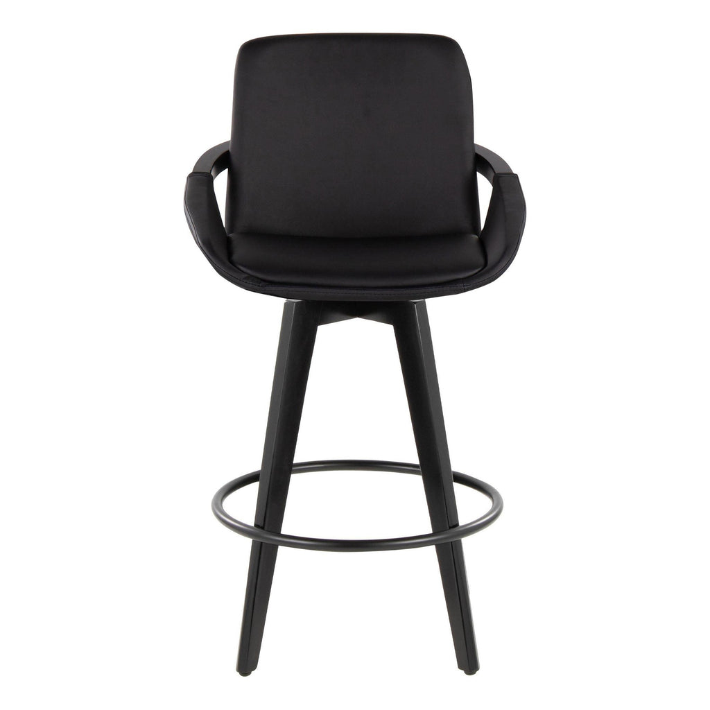 Cosmo 26" Fixed-Height Counter Stool - Set of 2 - Black Bamboo, Black PU, Black Metal