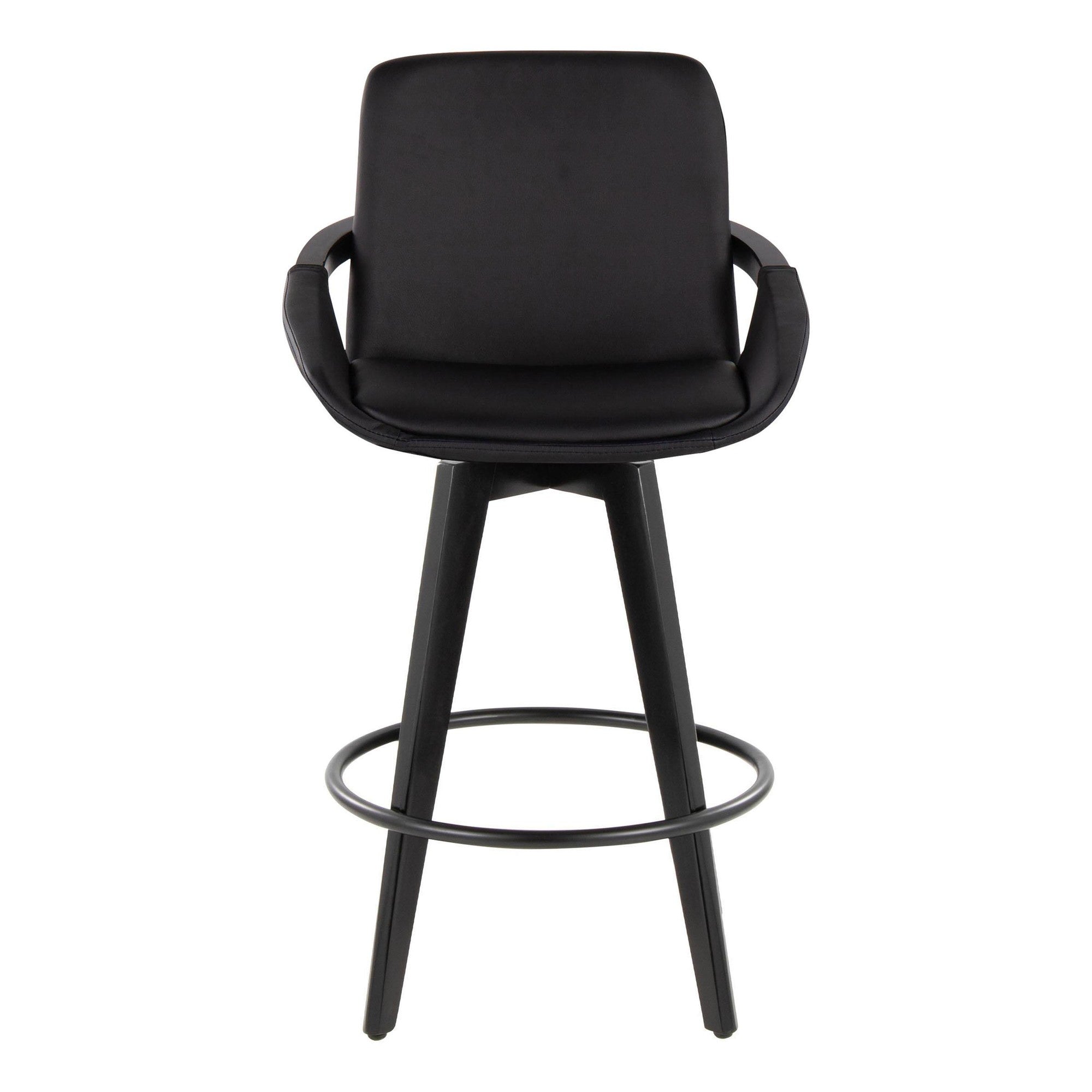 Cosmo 26" Fixed-Height Counter Stool - Set of 2 - Black Bamboo, Black PU, Black Metal