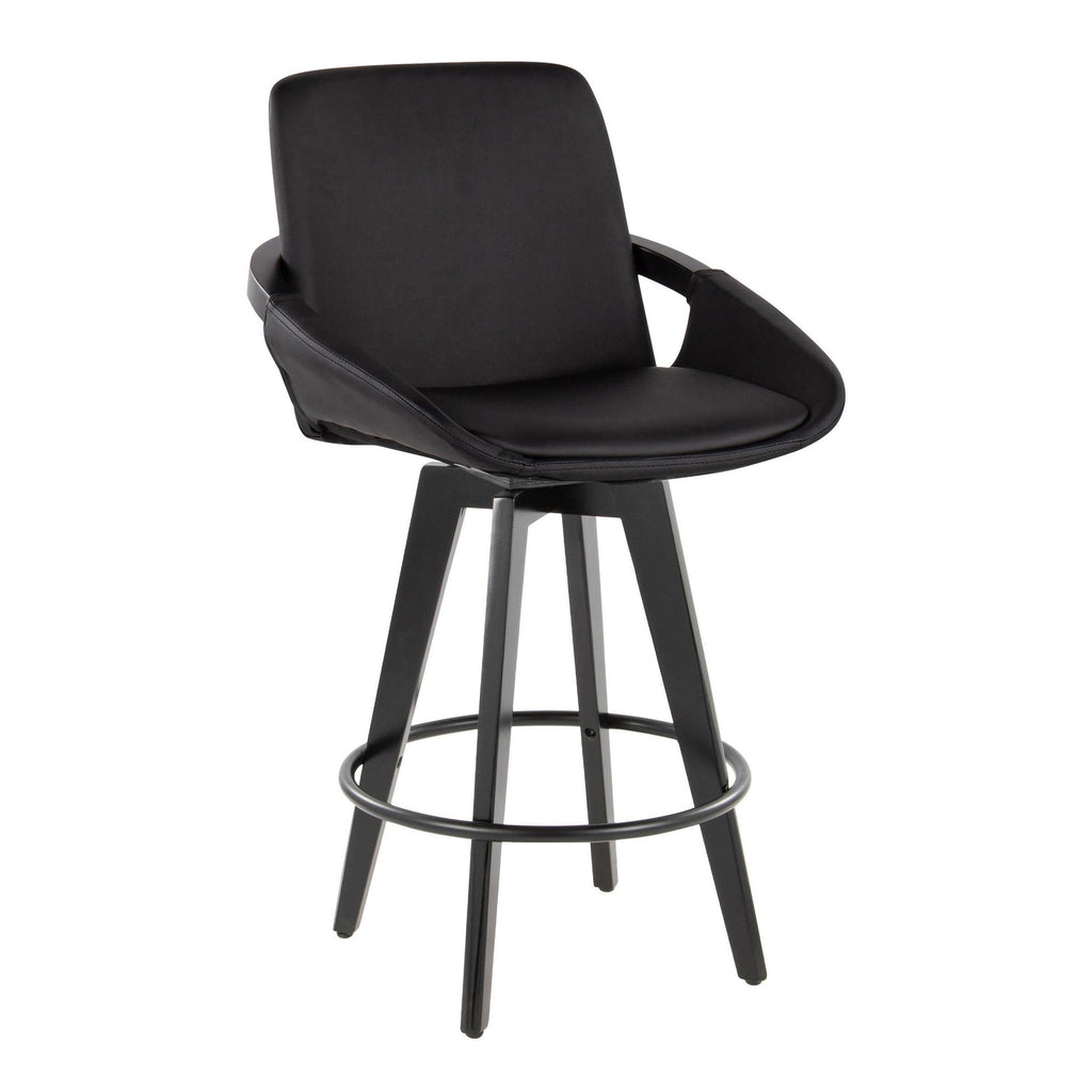 Cosmo 26" Fixed-Height Counter Stool - Set of 2 - Black Bamboo, Black PU, Black Metal