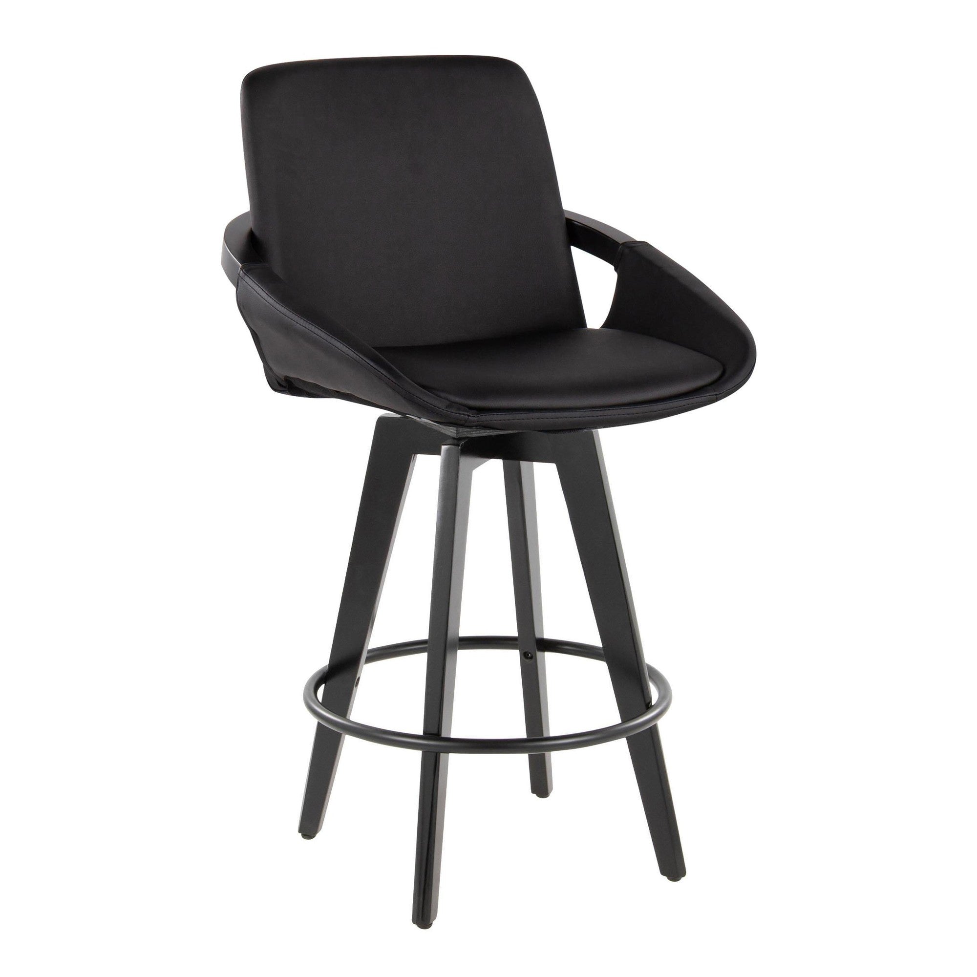 Cosmo 26" Fixed-Height Counter Stool - Set of 2 - Black Bamboo, Black PU, Black Metal