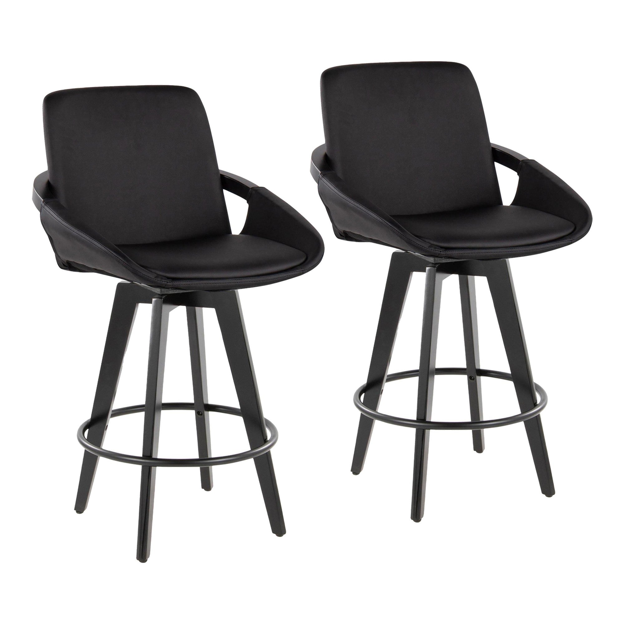 Cosmo 26" Fixed-Height Counter Stool - Set of 2 - Black Bamboo, Black PU, Black Metal