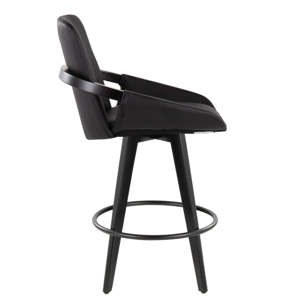 Cosmo 26" Fixed-Height Counter Stool - Set of 2 - Black Bamboo, Black PU, Black Metal