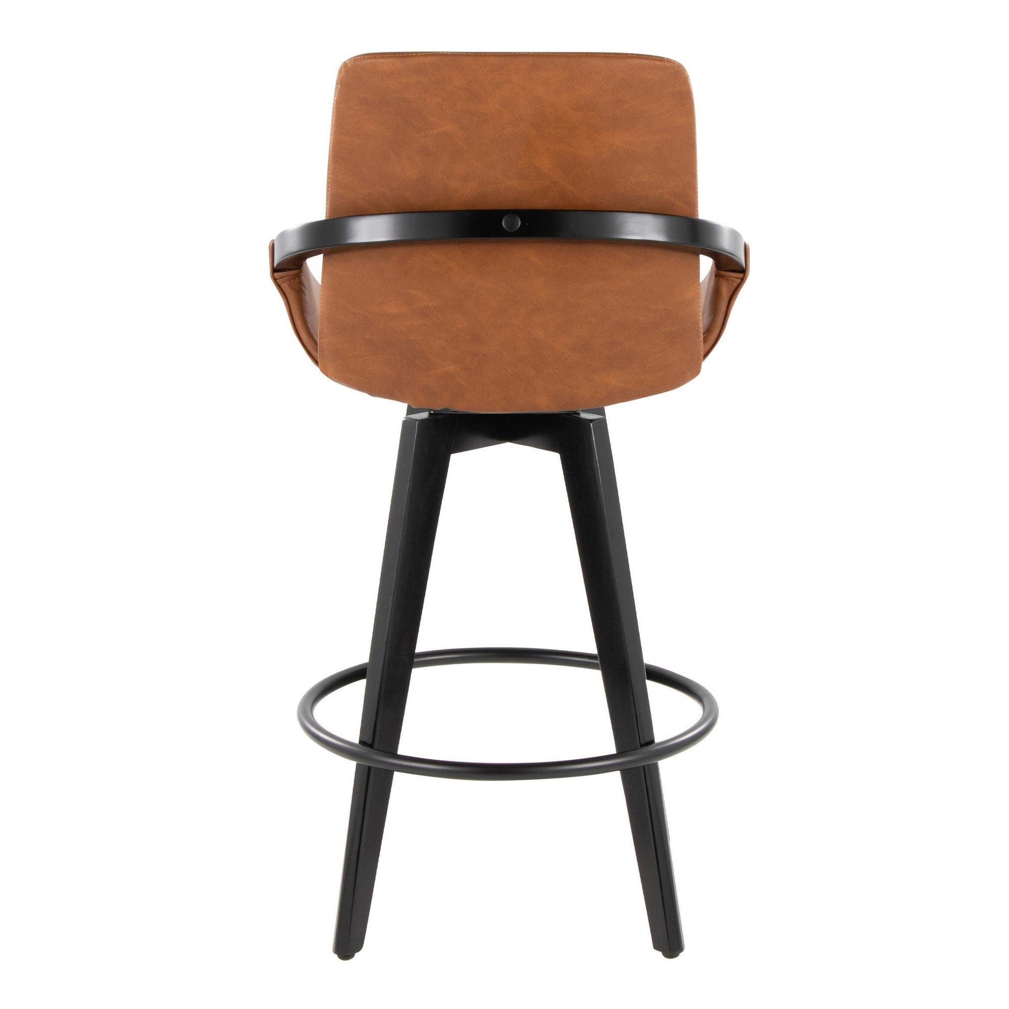Cosmo 26" Fixed-Height Counter Stool - Set of 2 - Black Wood, Camel PU, Black Metal