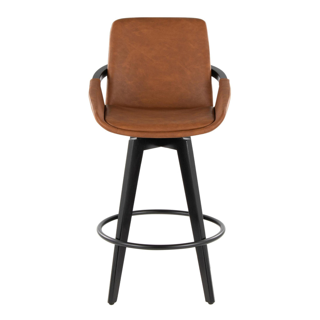 Cosmo 26" Fixed-Height Counter Stool - Set of 2 - Black Wood, Camel PU, Black Metal