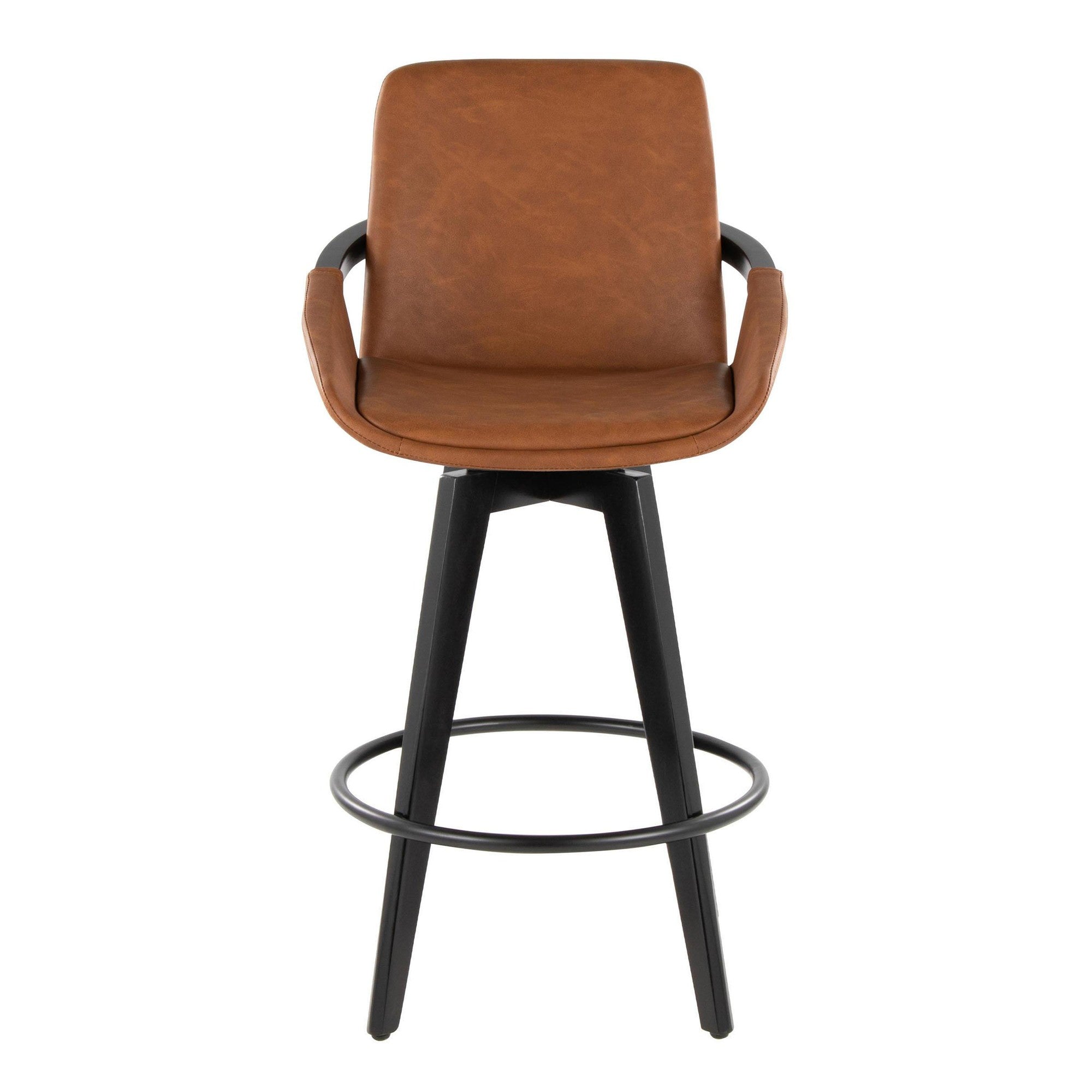 Cosmo 26" Fixed-Height Counter Stool - Set of 2 - Black Wood, Camel PU, Black Metal