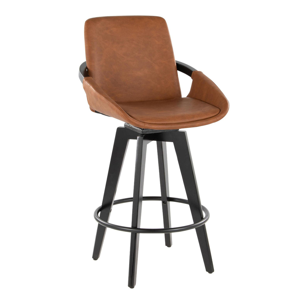Cosmo 26" Fixed-Height Counter Stool - Set of 2 - Black Wood, Camel PU, Black Metal