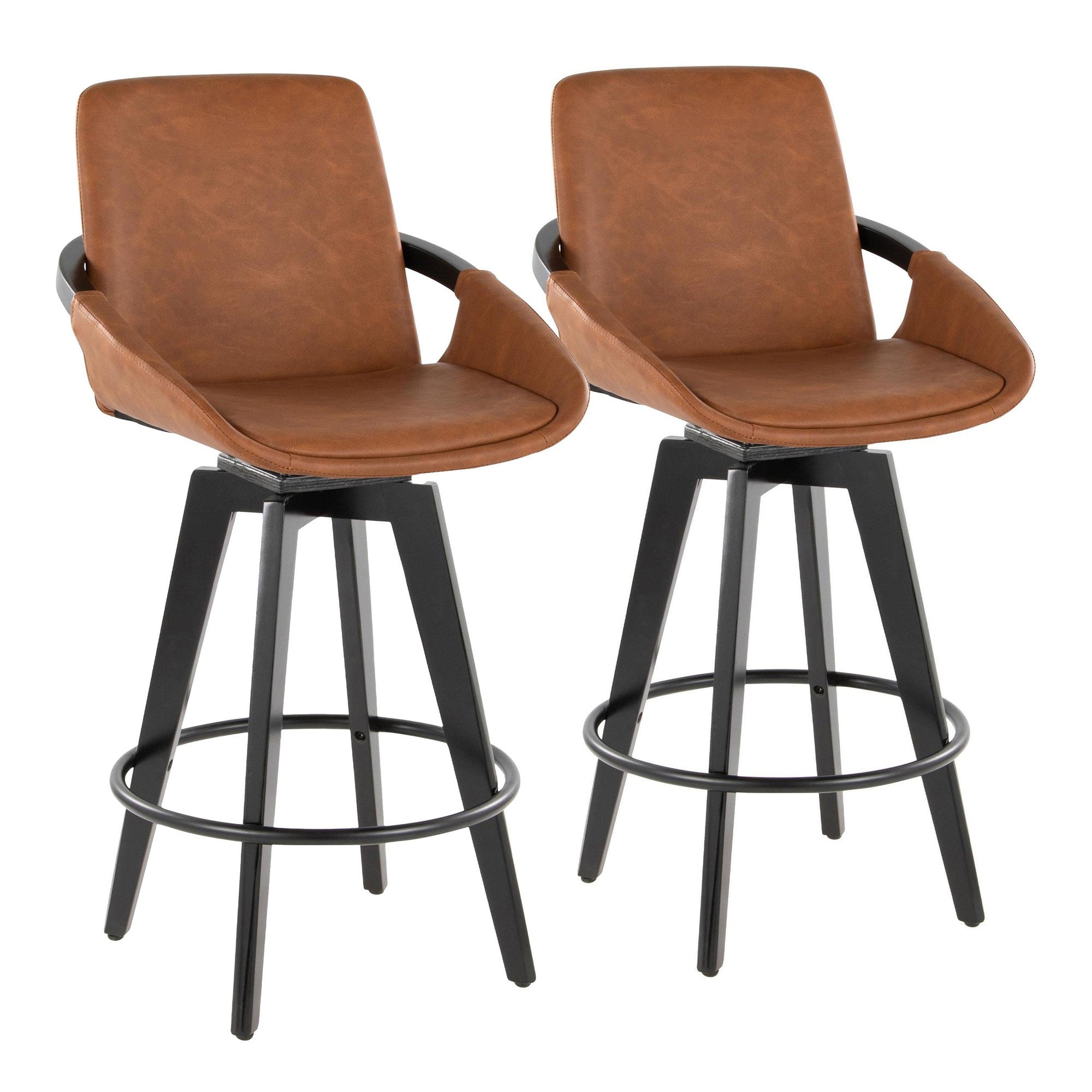 Cosmo 26" Fixed-Height Counter Stool - Set of 2 - Black Wood, Camel PU, Black Metal