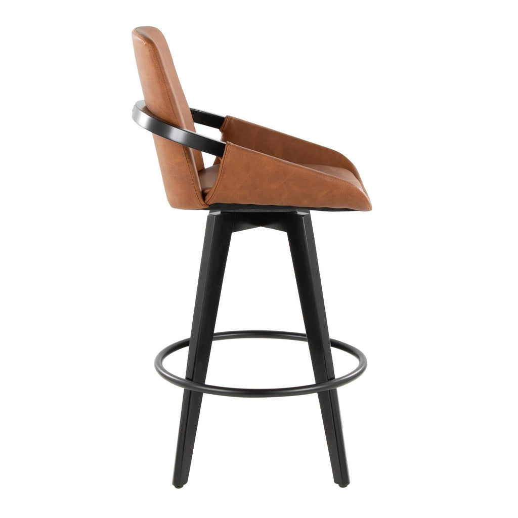 Cosmo 26" Fixed-Height Counter Stool - Set of 2 - Black Wood, Camel PU, Black Metal