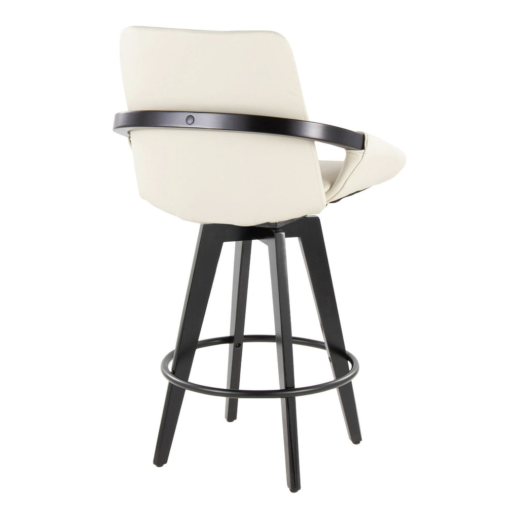Cosmo 26" Fixed-Height Counter Stool - Set of 2 - Black Bamboo, Cream PU, Black Metal