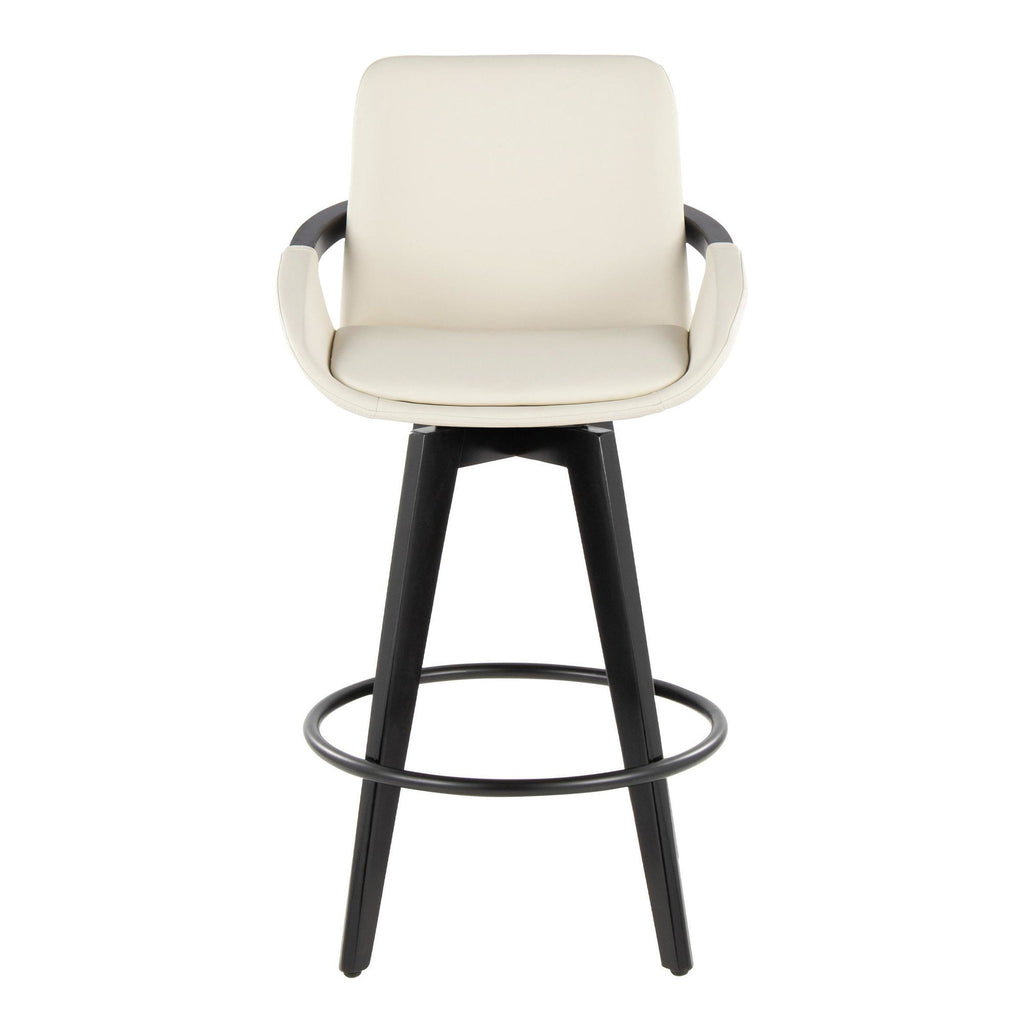 Cosmo 26" Fixed-Height Counter Stool - Set of 2 - Black Bamboo, Cream PU, Black Metal