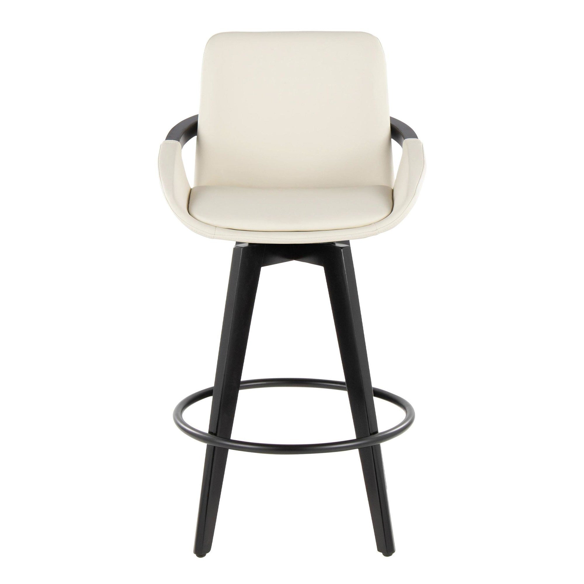 Cosmo 26" Fixed-Height Counter Stool - Set of 2 - Black Bamboo, Cream PU, Black Metal