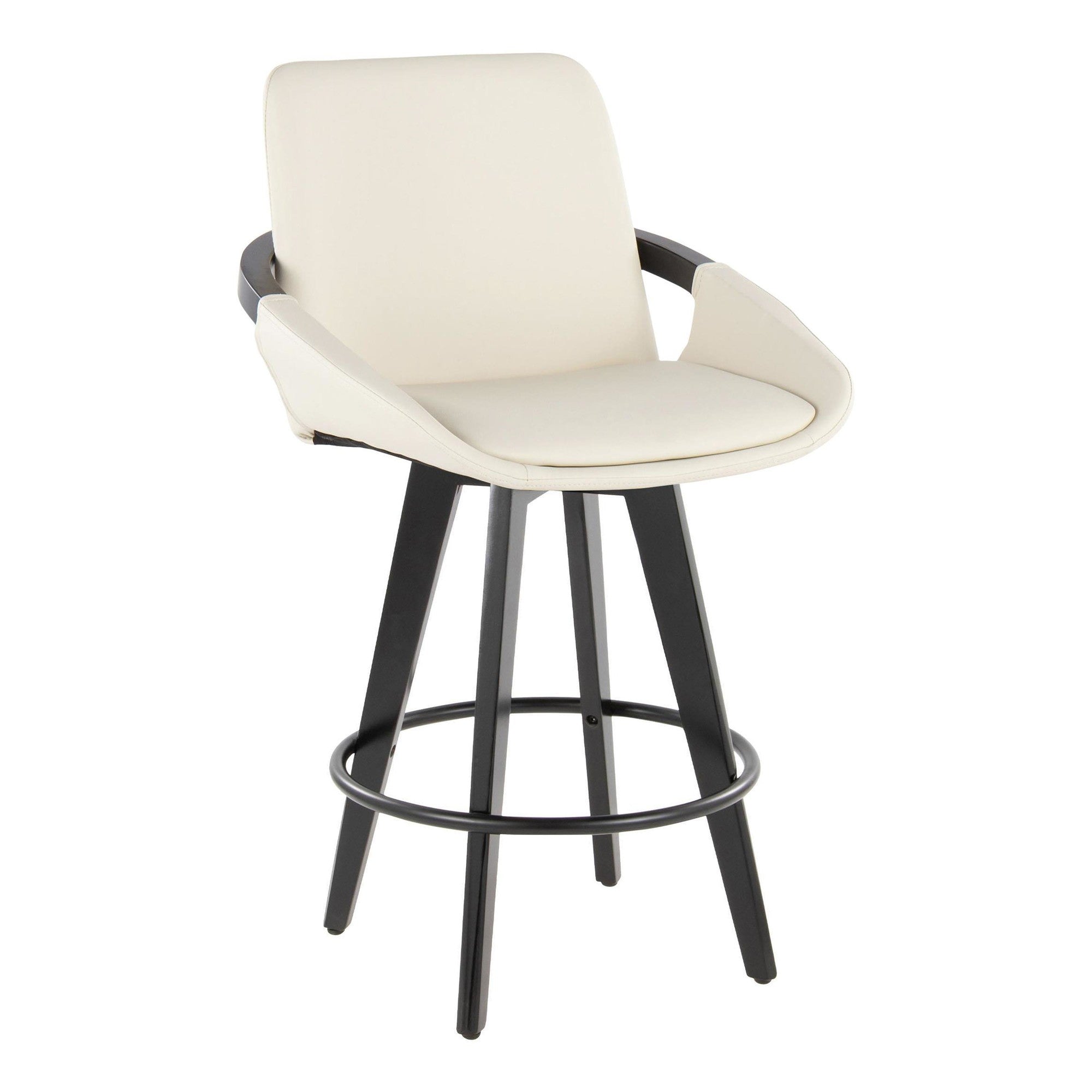 Cosmo 26" Fixed-Height Counter Stool - Set of 2 - Black Bamboo, Cream PU, Black Metal