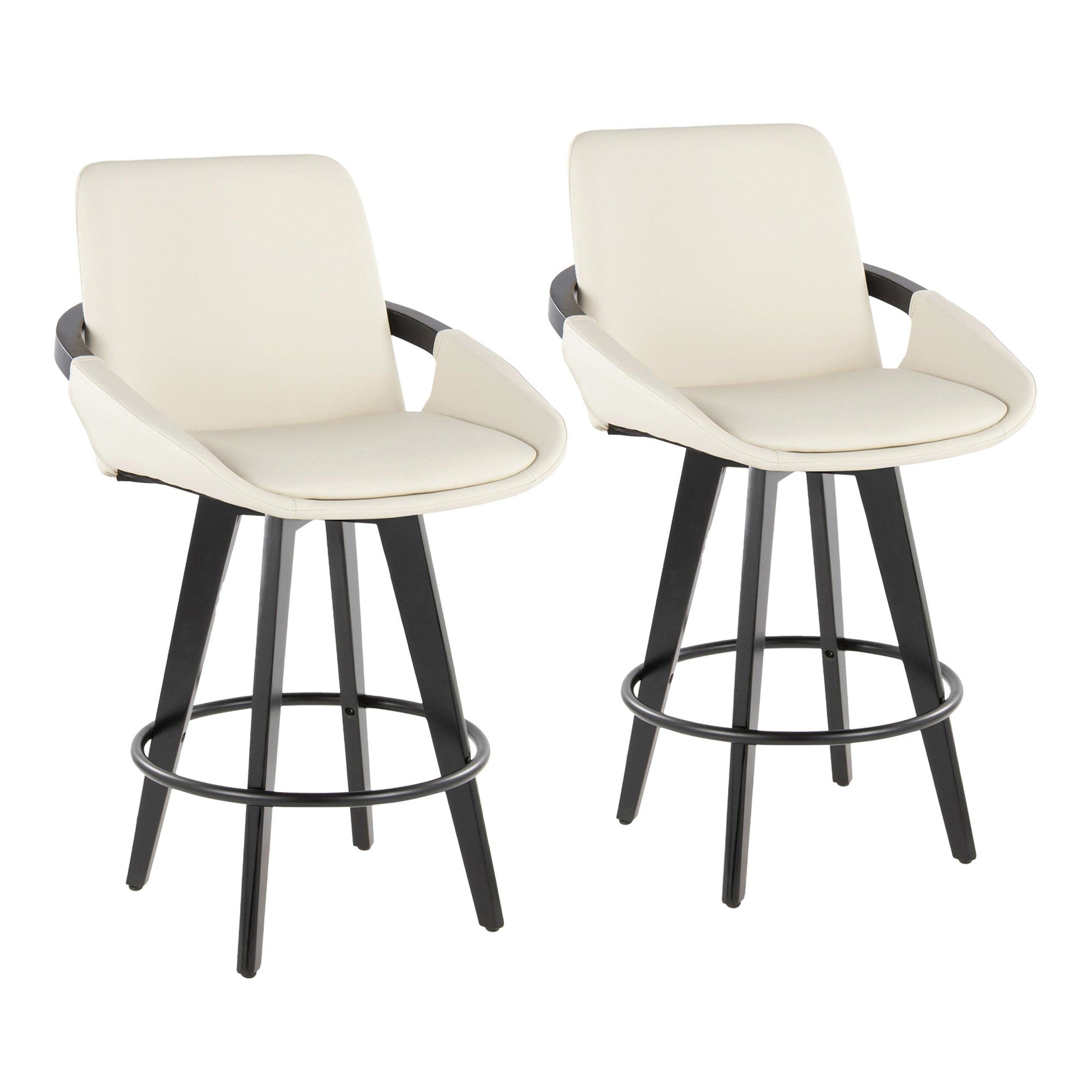 Cosmo 26" Fixed-Height Counter Stool - Set of 2 - Black Bamboo, Cream PU, Black Metal