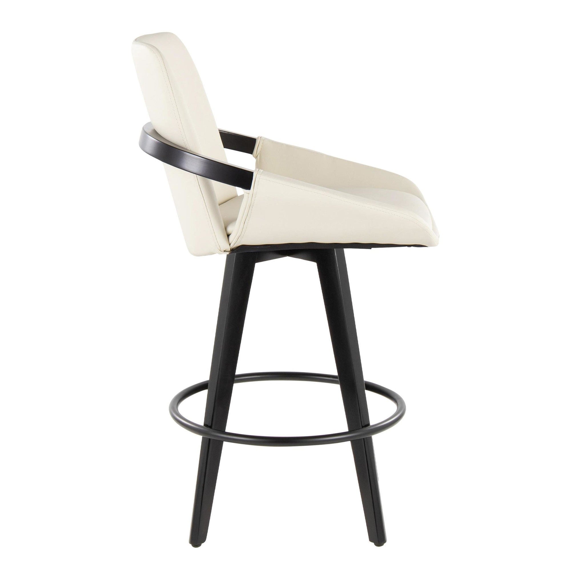 Cosmo 26" Fixed-Height Counter Stool - Set of 2 - Black Bamboo, Cream PU, Black Metal