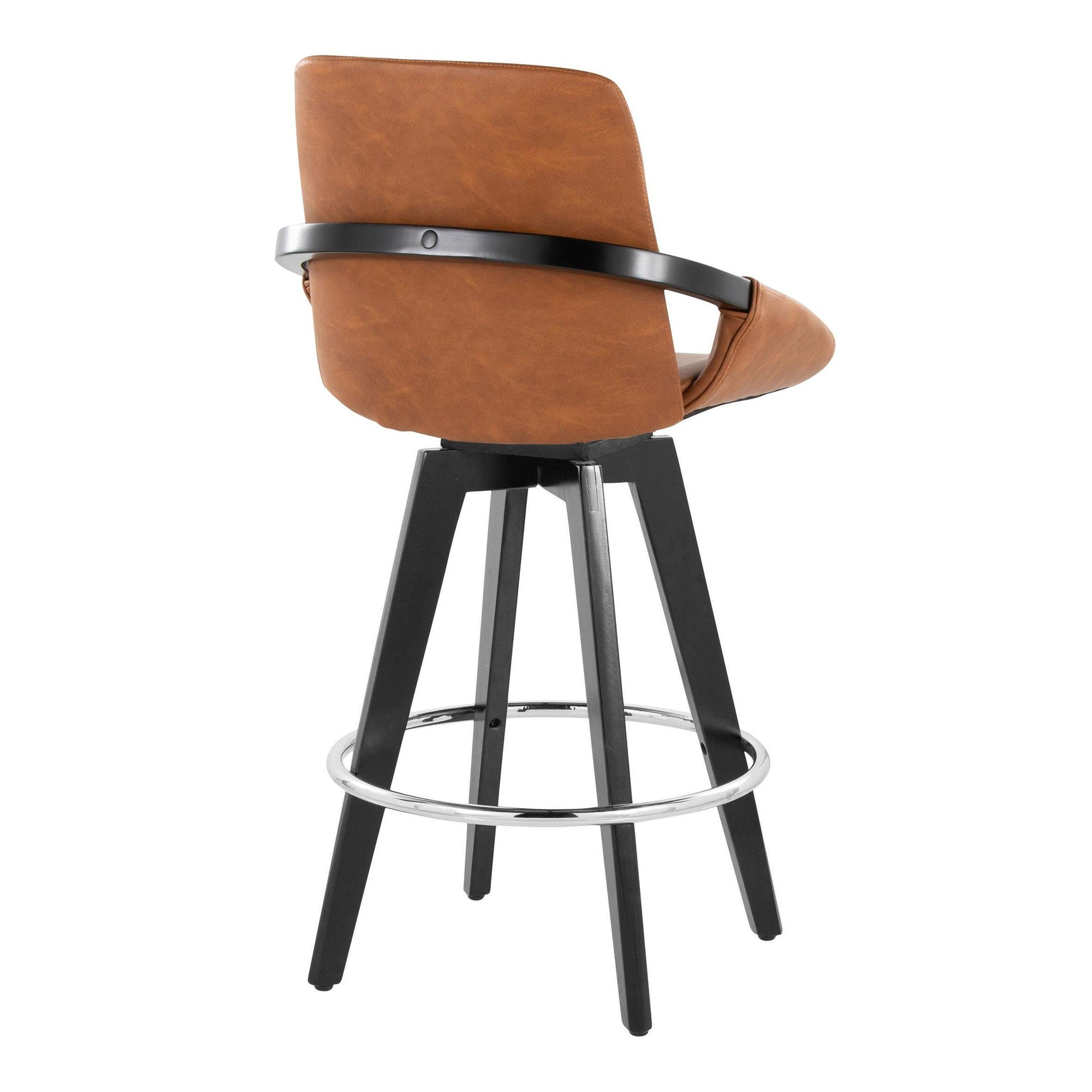 Cosmo 26" Fixed-Height Counter Stool - Set of 2 - Black Wood, Camel PU, Chrome Metal