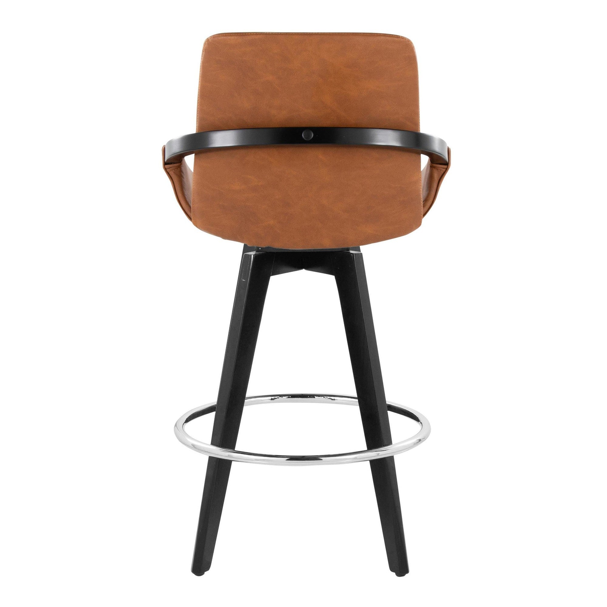 Cosmo 26" Fixed-Height Counter Stool - Set of 2 - Black Wood, Camel PU, Chrome Metal
