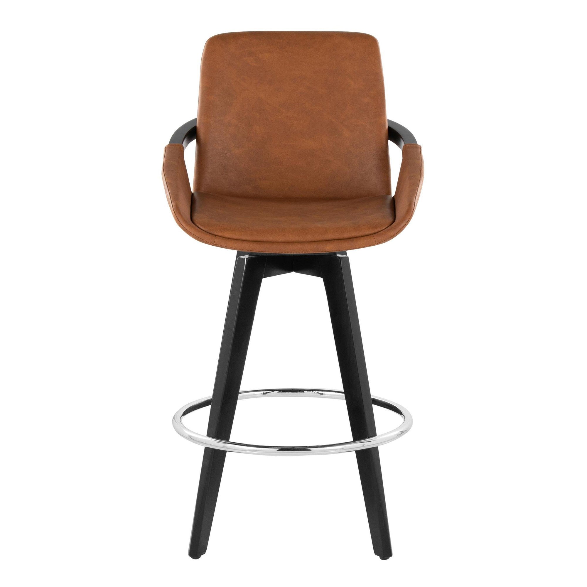 Cosmo 26" Fixed-Height Counter Stool - Set of 2 - Black Wood, Camel PU, Chrome Metal