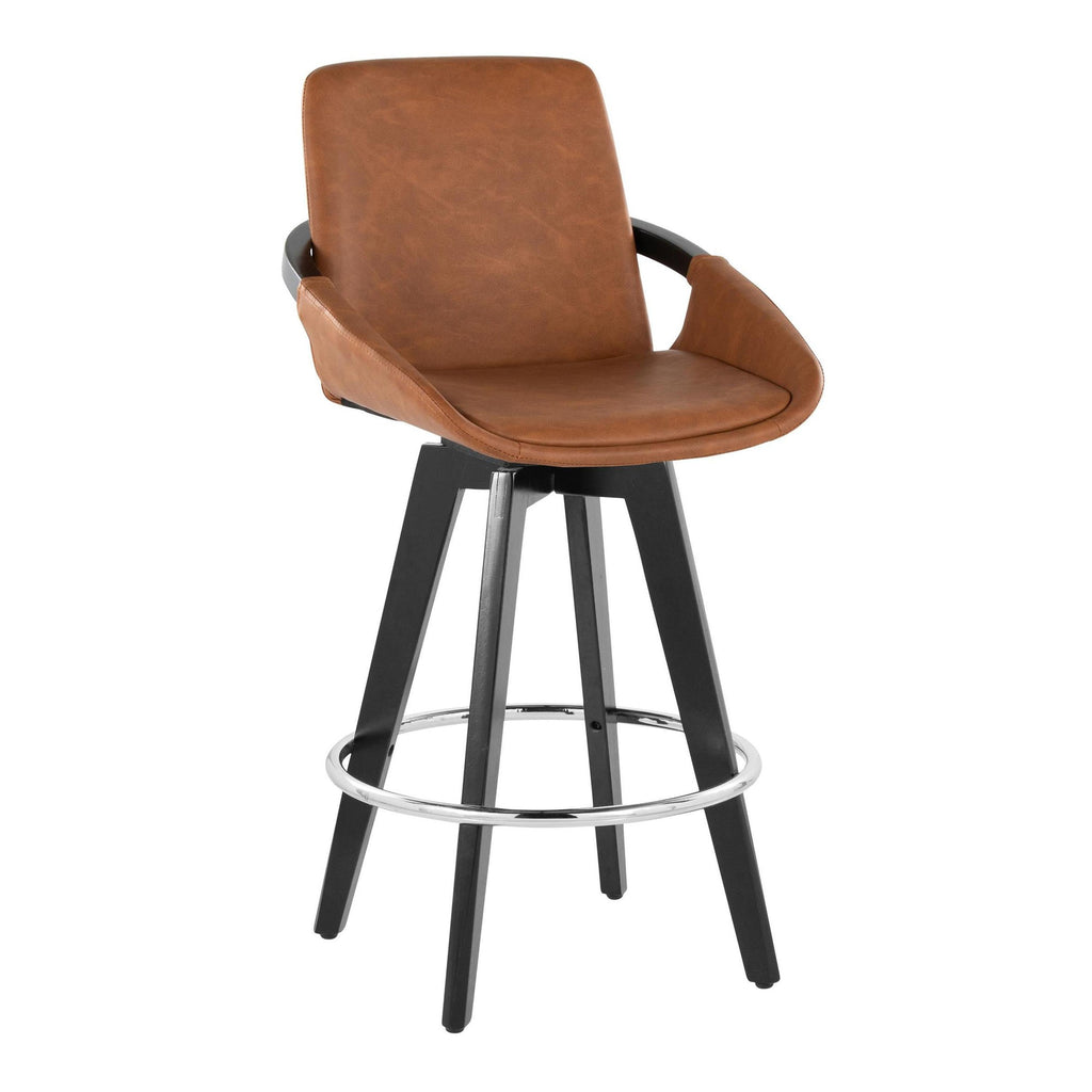 Cosmo 26" Fixed-Height Counter Stool - Set of 2 - Black Wood, Camel PU, Chrome Metal