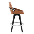 Cosmo 26" Fixed-Height Counter Stool - Set of 2 - Black Wood, Camel PU, Chrome Metal