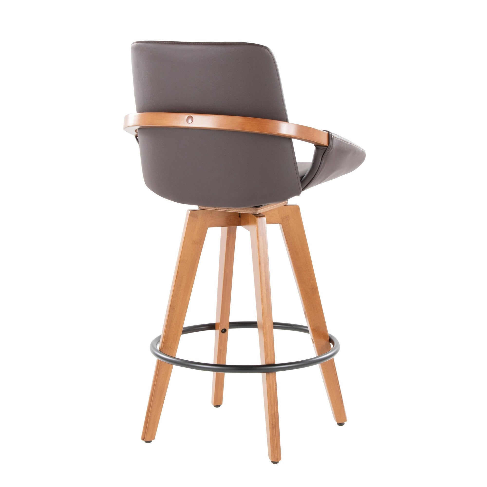 Cosmo 26" Fixed-Height Counter Stool - Walnut Bamboo, Brown PU, Black Metal