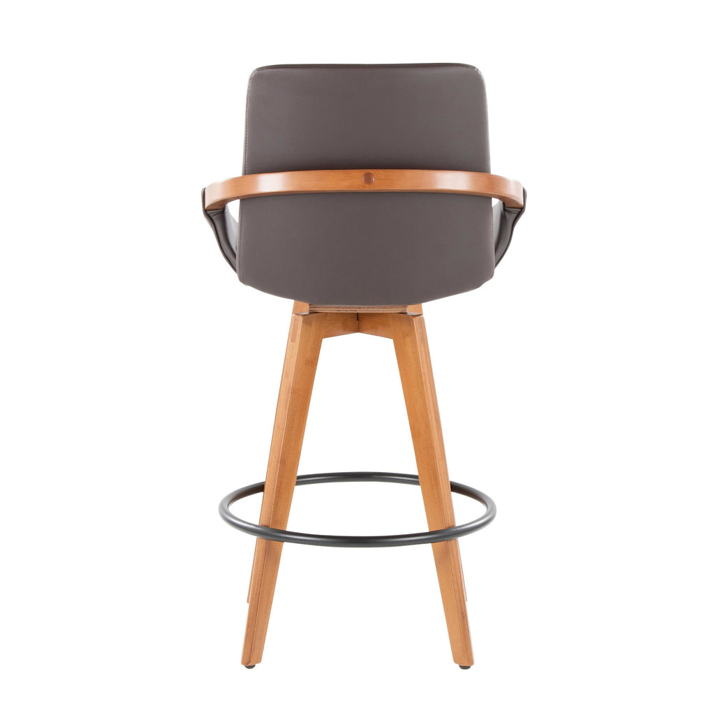 Cosmo 26" Fixed-Height Counter Stool - Walnut Bamboo, Brown PU, Black Metal