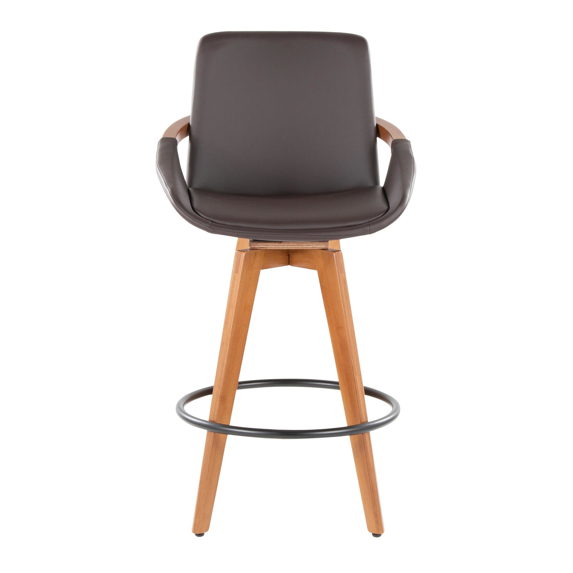Cosmo 26" Fixed-Height Counter Stool - Walnut Bamboo, Brown PU, Black Metal