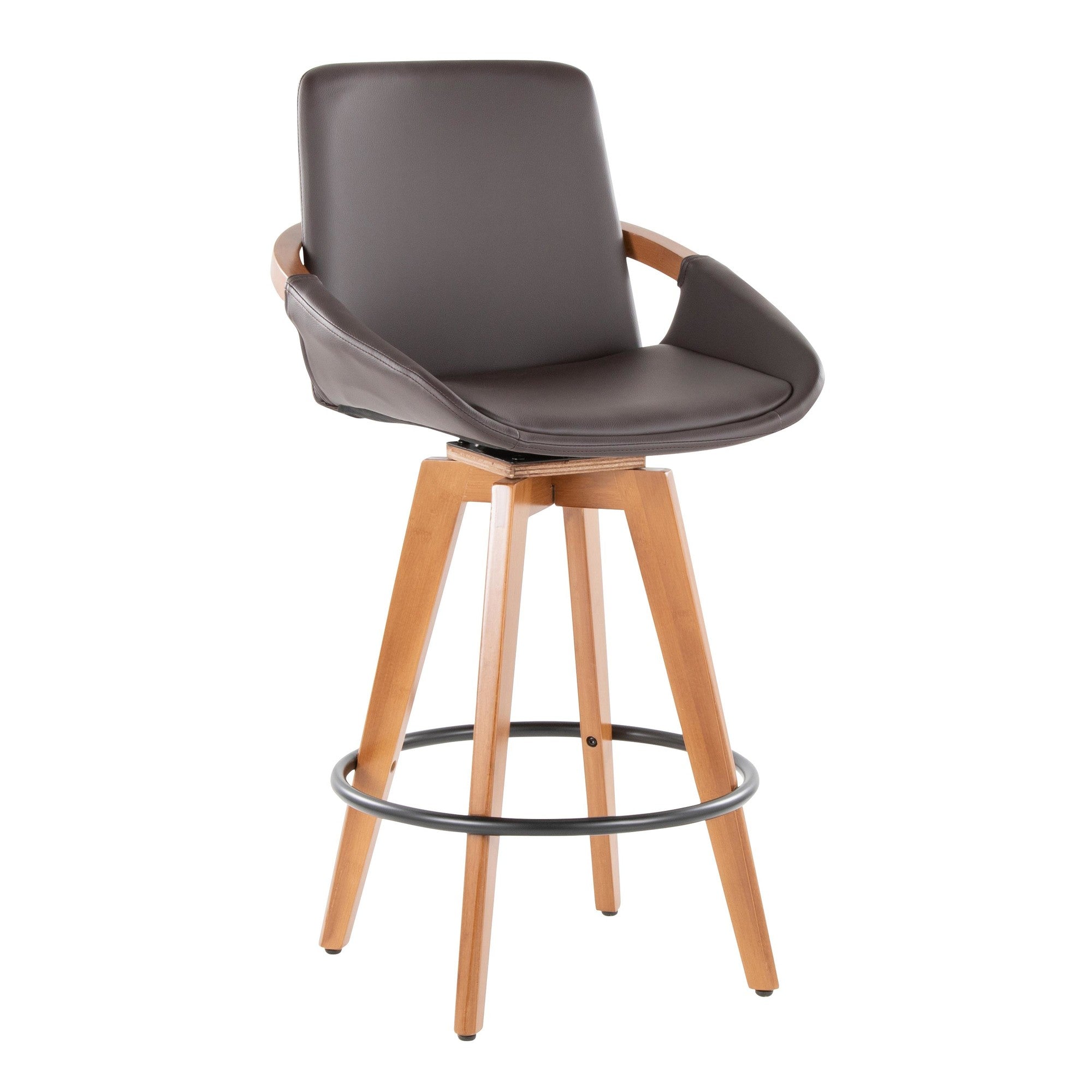 Cosmo 26" Fixed-Height Counter Stool - Walnut Bamboo, Brown PU, Black Metal