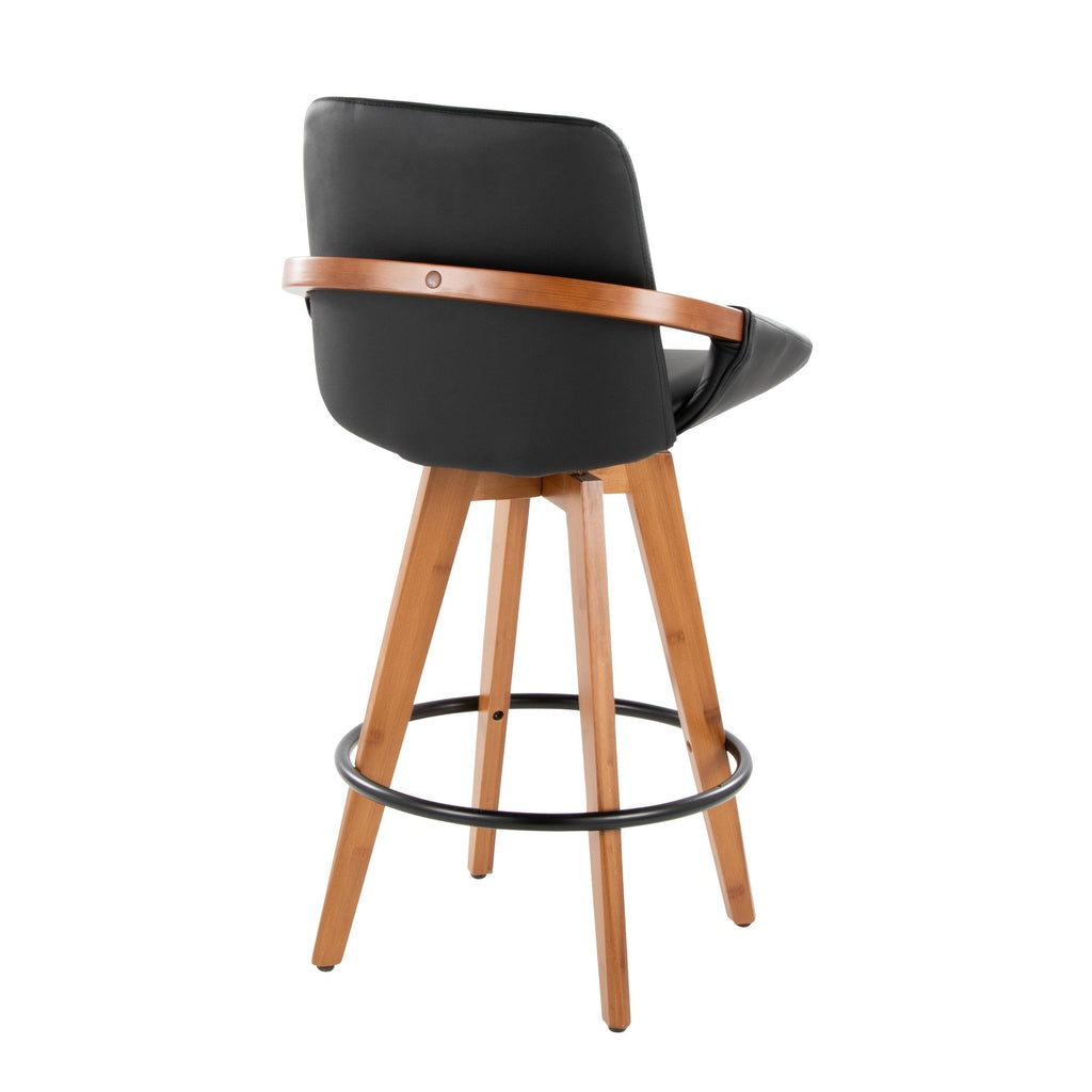 Cosmo 26" Fixed-Height Counter Stool - Walnut Bamboo, Black PU, Black Metal