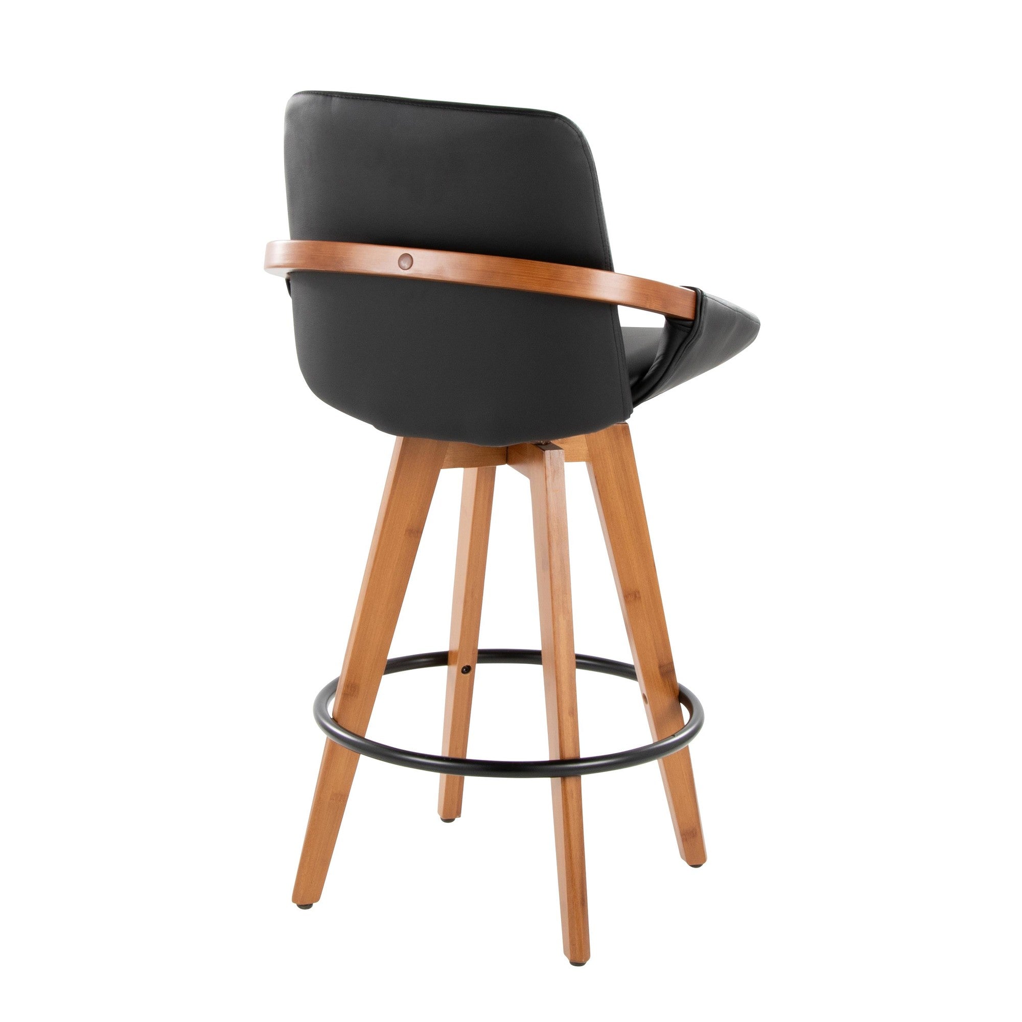 Cosmo 26" Fixed-Height Counter Stool - Walnut Bamboo, Black PU, Black Metal