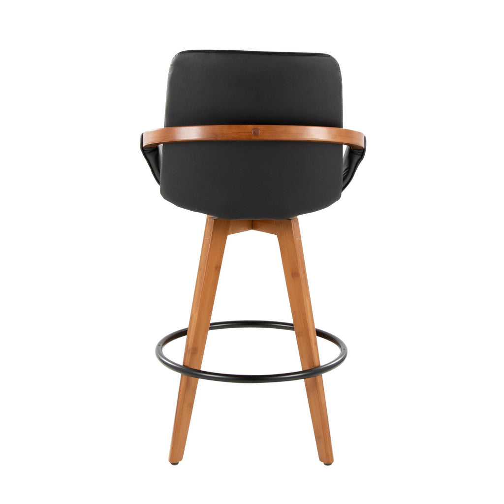 Cosmo 26" Fixed-Height Counter Stool - Walnut Bamboo, Black PU, Black Metal