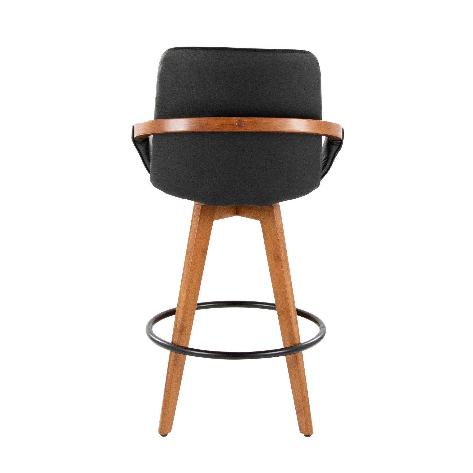Cosmo 26" Fixed-Height Counter Stool - Walnut Bamboo, Black PU, Black Metal
