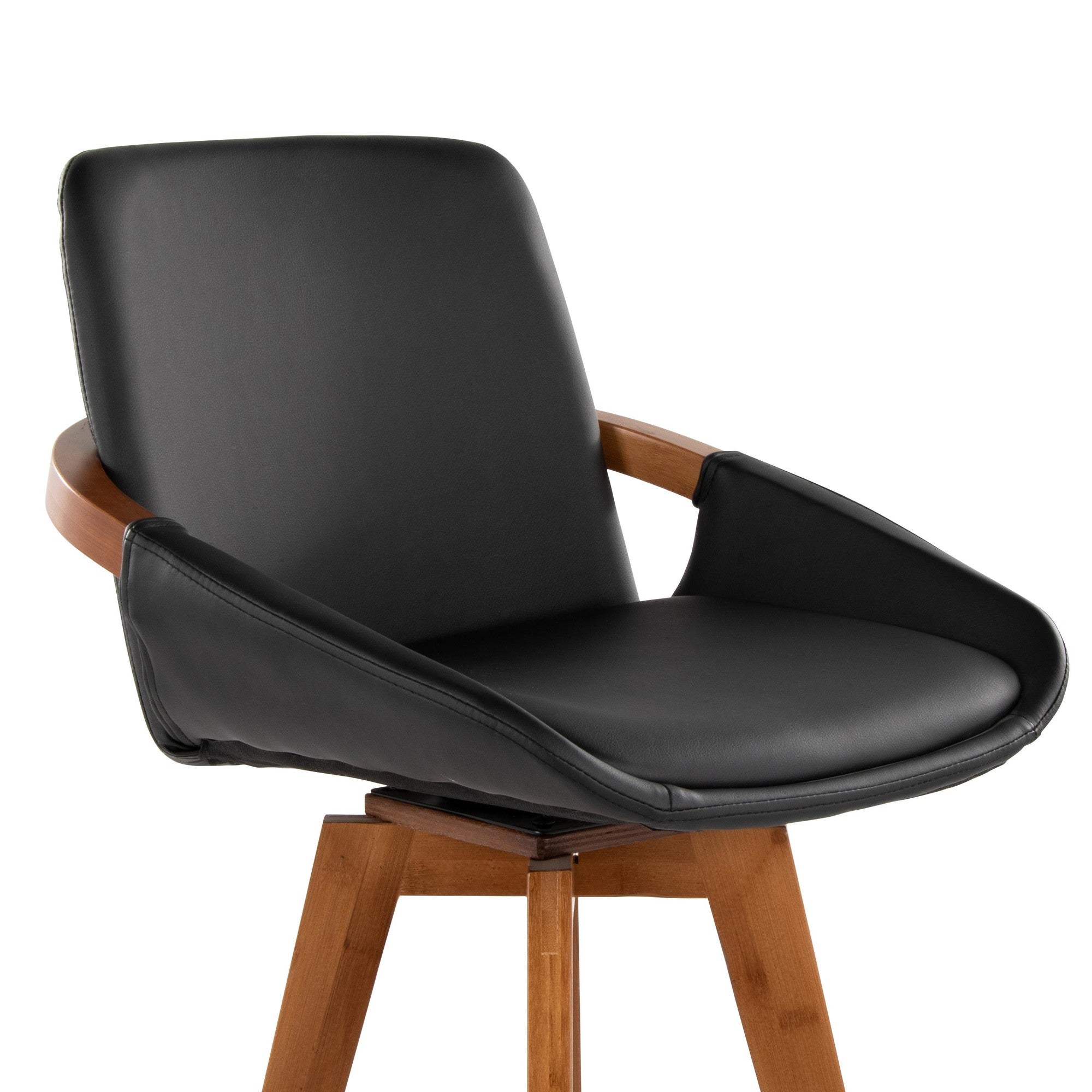 Cosmo 26" Fixed-Height Counter Stool - Walnut Bamboo, Black PU, Black Metal