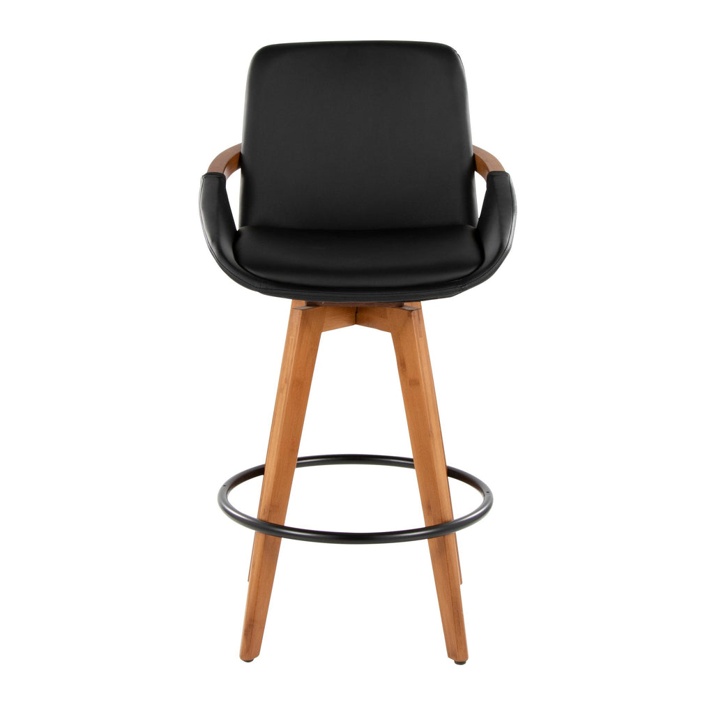 Cosmo 26" Fixed-Height Counter Stool - Walnut Bamboo, Black PU, Black Metal