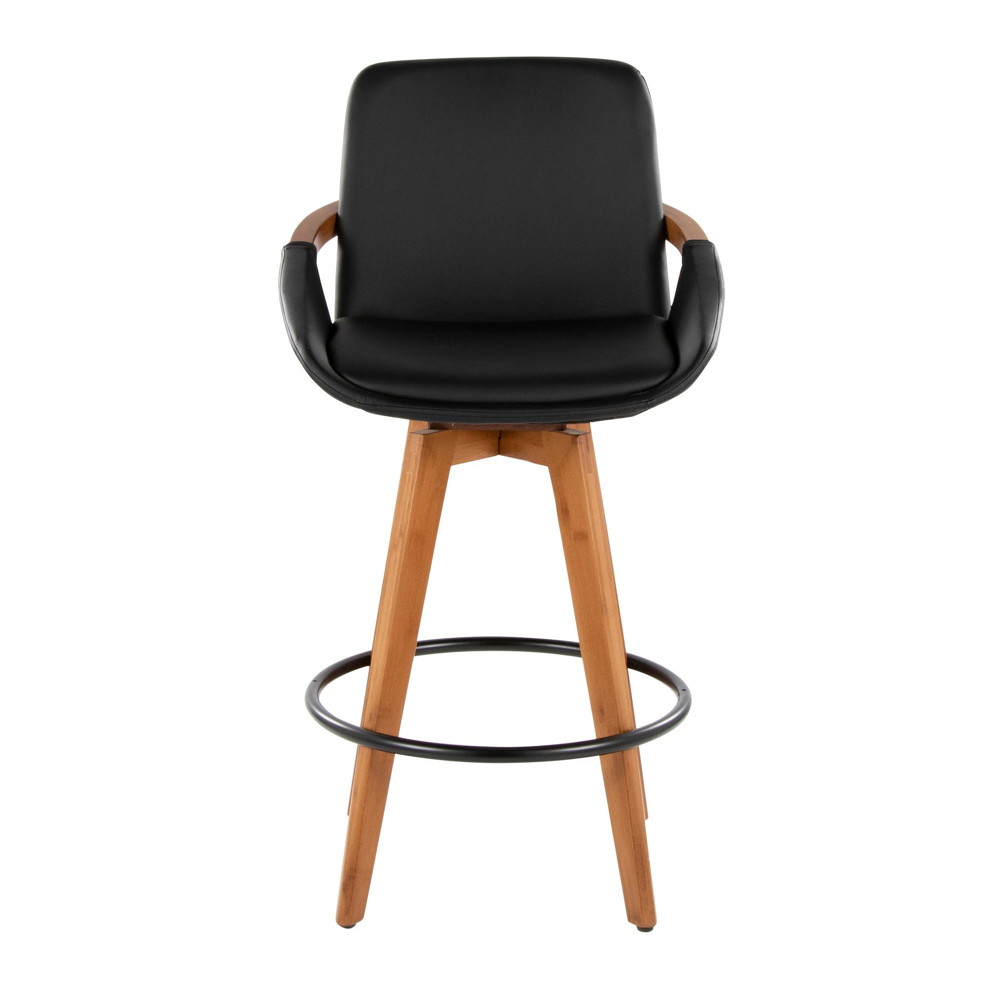 Cosmo 26" Fixed-Height Counter Stool - Walnut Bamboo, Black PU, Black Metal