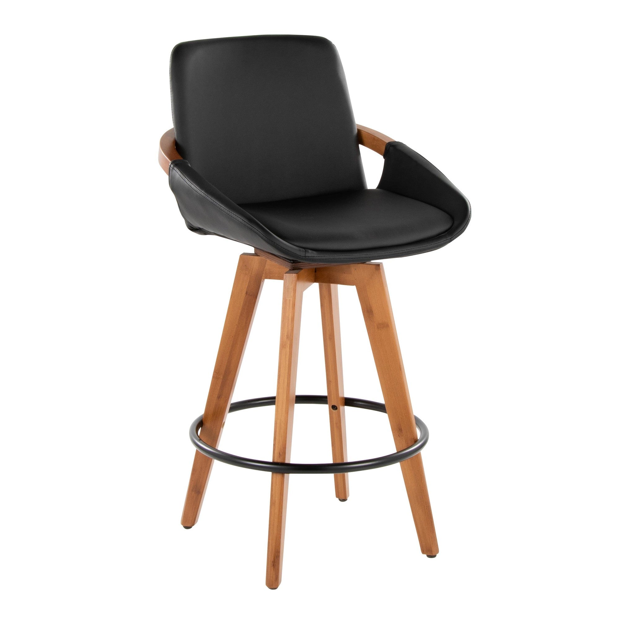 Cosmo 26" Fixed-Height Counter Stool - Walnut Bamboo, Black PU, Black Metal