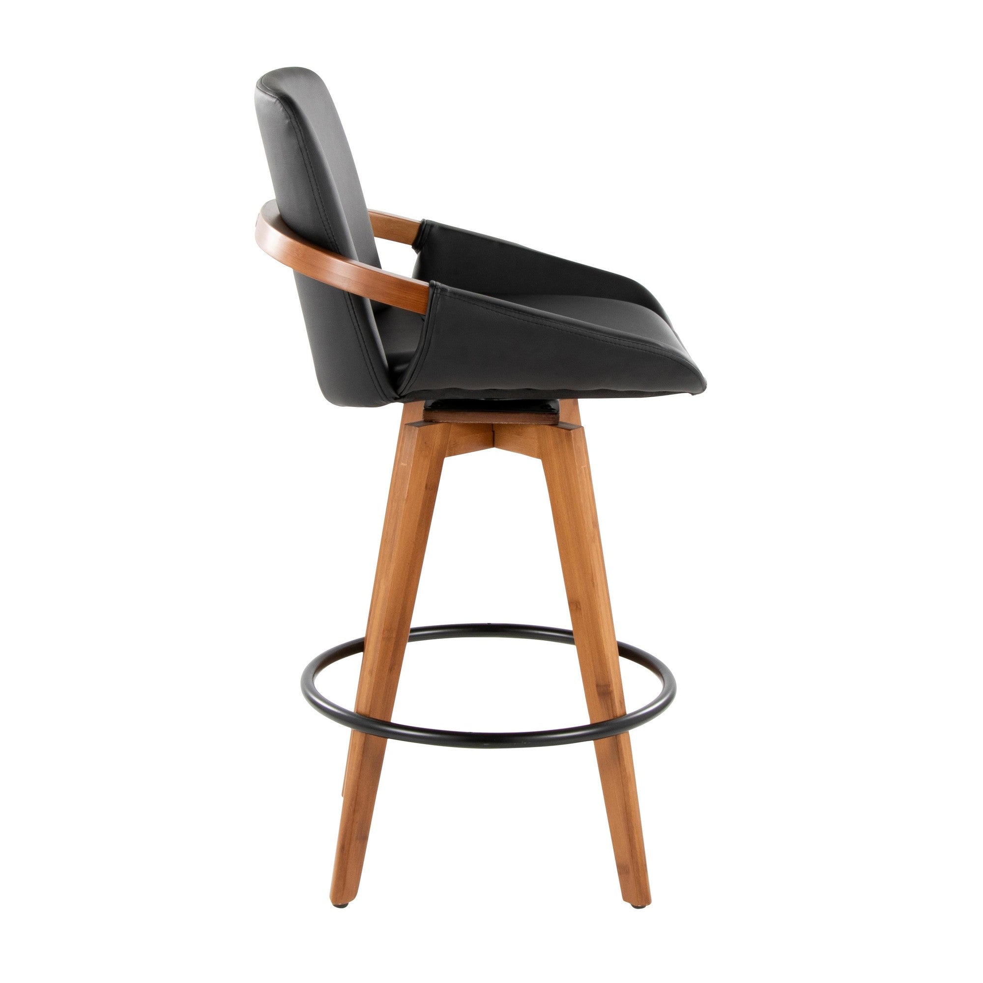 Cosmo 26" Fixed-Height Counter Stool - Walnut Bamboo, Black PU, Black Metal