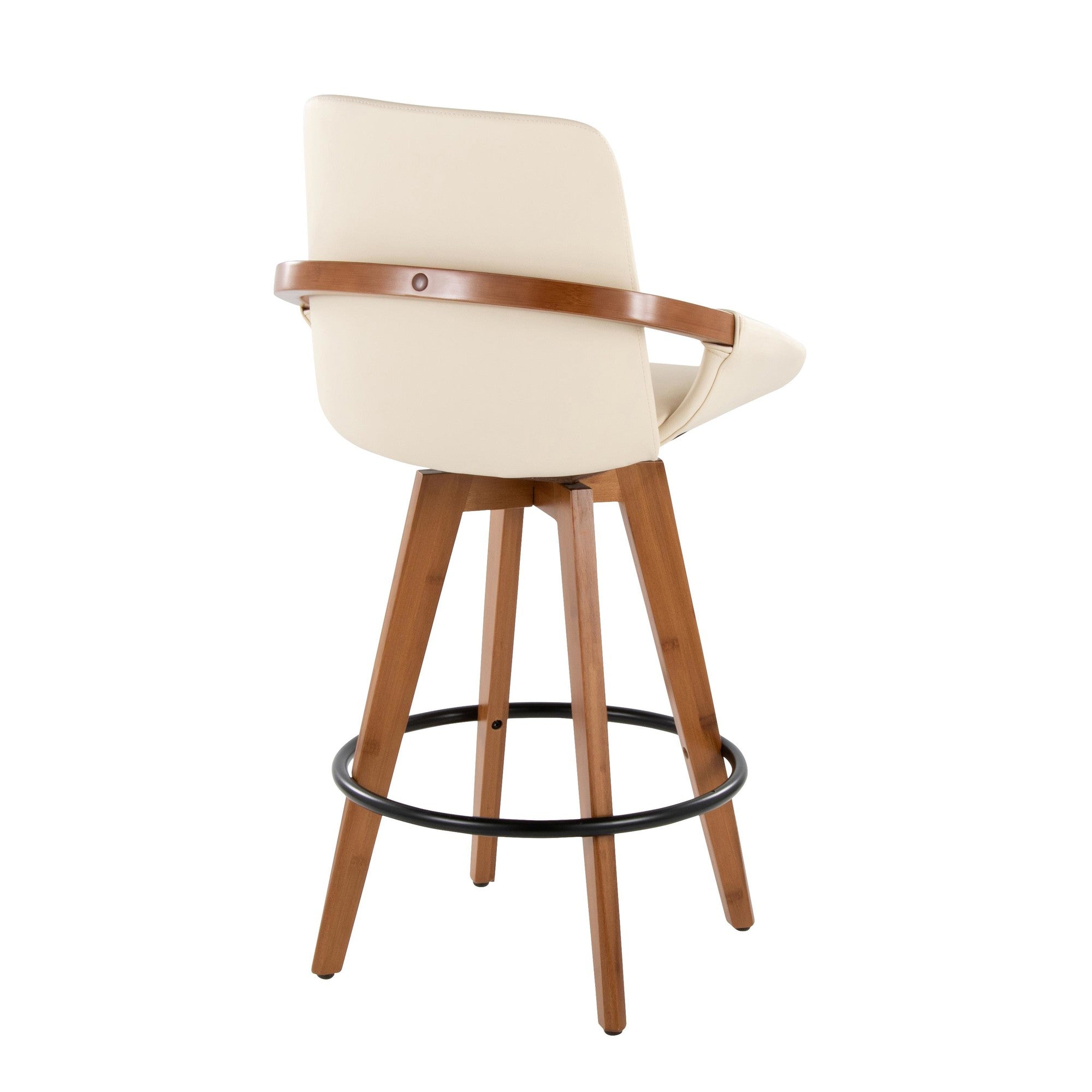 Cosmo 26" Fixed-Height Counter Stool - Walnut Bamboo, Cream PU, Black Metal